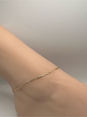 14k Delicate Gold Anklet Chain - Minimal Figaro Style